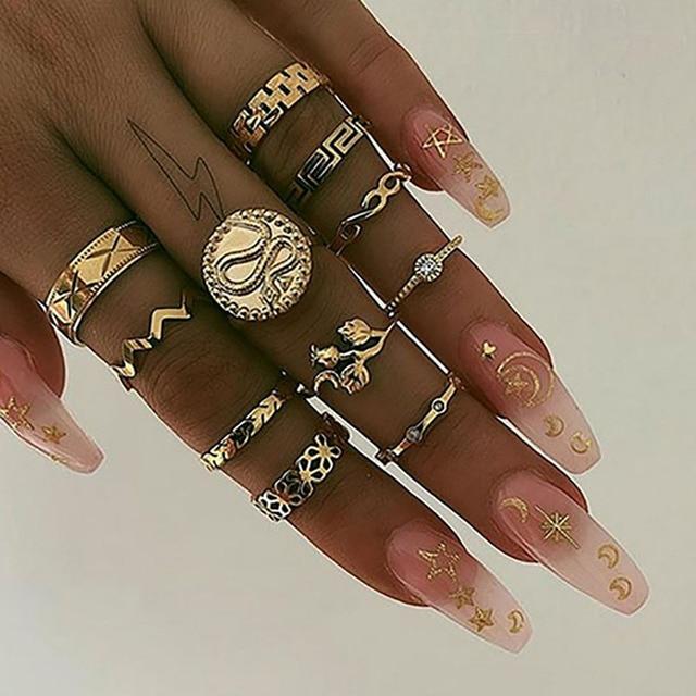 9pcs /Set Bohomia Gold Ring For Women Vintage Snake Shape Zircon Adjustable Ring  Gothic Jewelry Gift Anillos Mujer