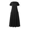 GMXIA Women's Solid Colour Cotton Linen O-Neck Short Sleeve Long Loose Pendulum Dress