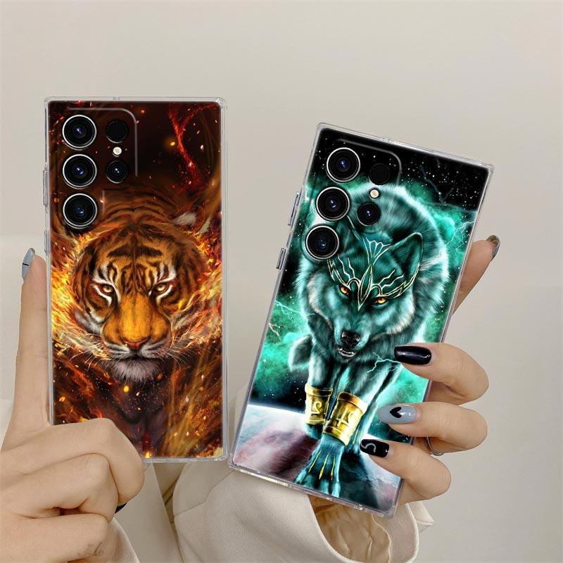 The Tigre Wolf Lion Animal S25Ultra Phone Case For Samsung Galaxy S25 S24 S23 S21 Ultra S20 FE S22 Plus A56 A55 Case Clear Cover