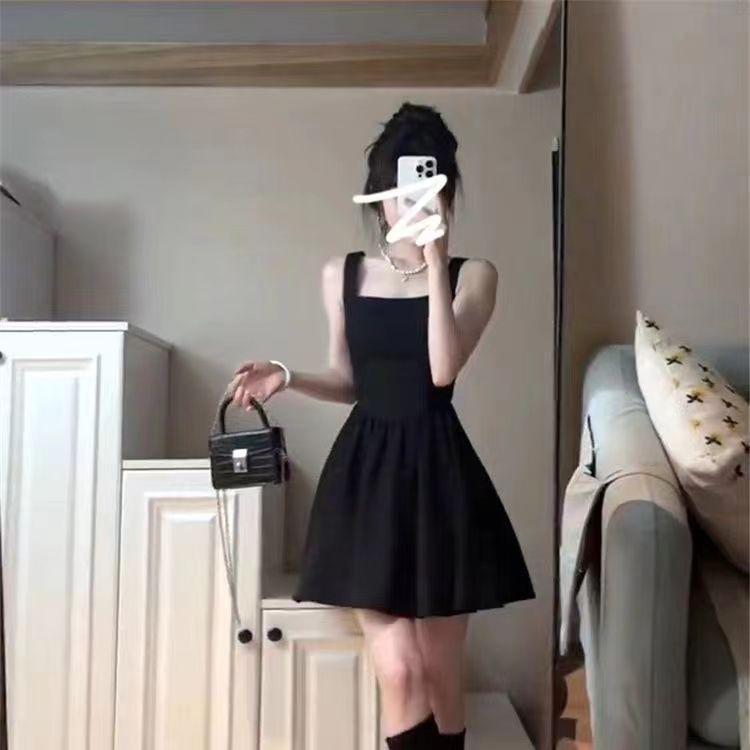 Feeling Hepburn Super Fairy Small Black Suspender Dress Summer Waist New Small Temperament Short Dress