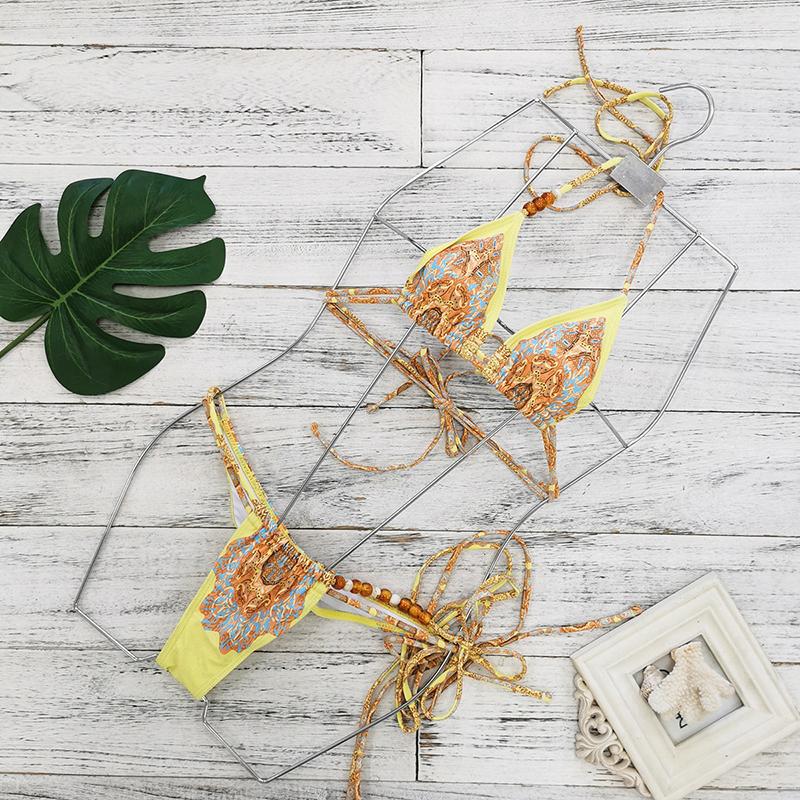 Costum de baie nou sexy micro bikini cu imprimeu pentru femei Biquini brazilian talie joasă Costum de baie Monokini cu burete Decupat feminin Costum de baie