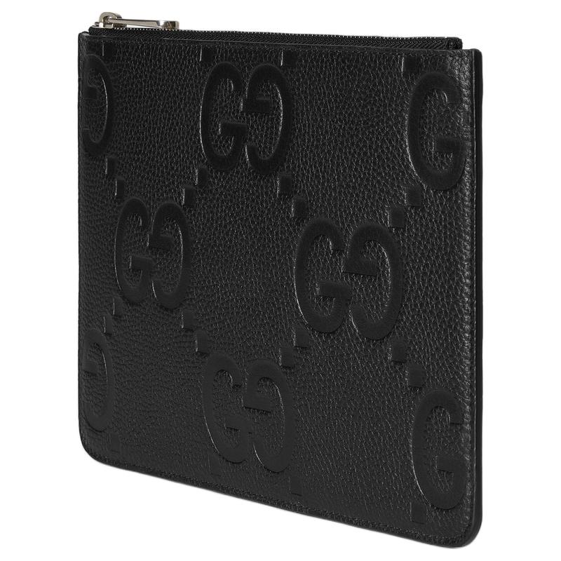 Gucci Dvojité G Velké Logo Uzavírání na Zip Zrnková Kůže Psaníčko Velké Pánské Černé