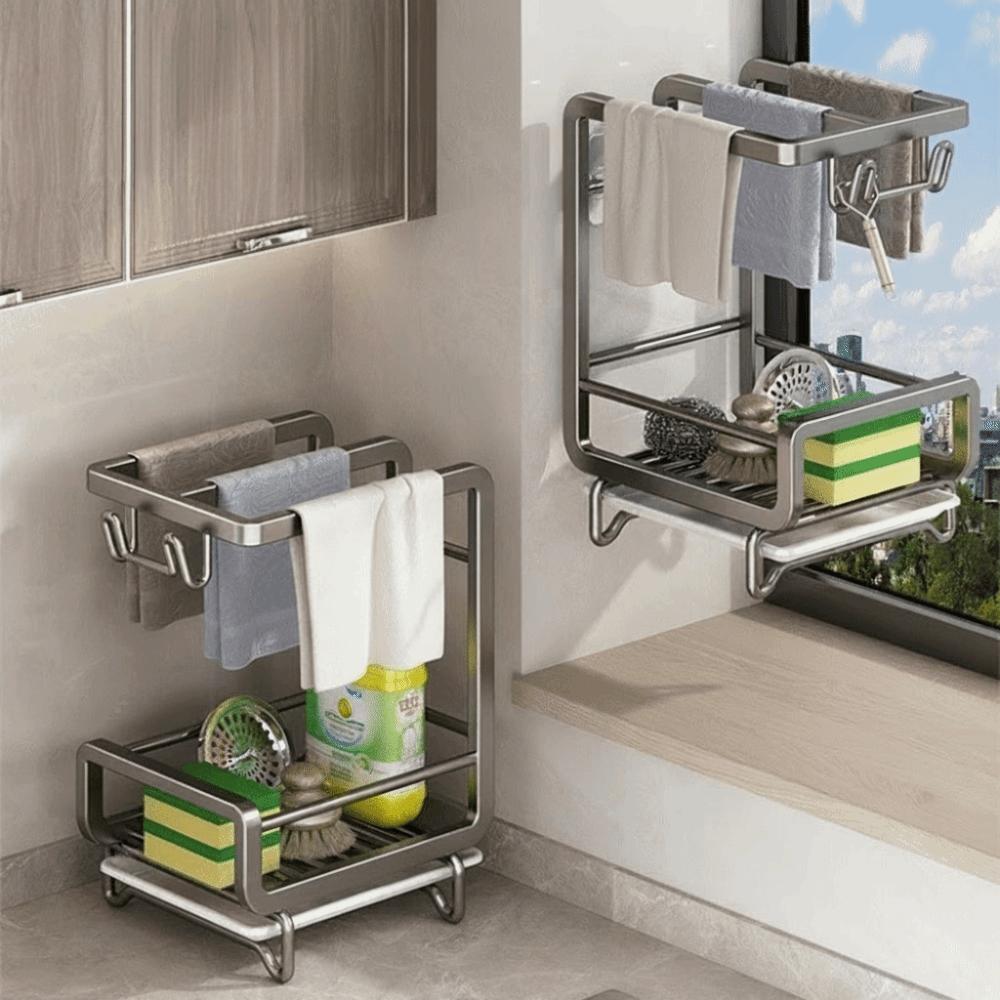 Multifunctional Wall-mounted Dishcloth Rack 2 Layers Countertop Sink Drain Rack Space Saving Kitchen Storage Rack Kitchen