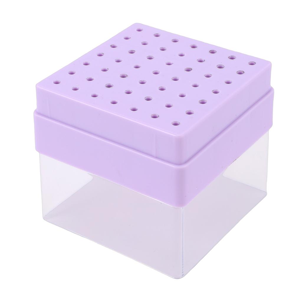 49 Holes Nail Drill Bits Holder Nail Polish Head Storage Box with Clear Dust Lid for Salon Home Purple