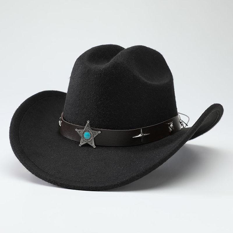 European, American and Western Cowboy Hat Wool Jazz Top Hat Men and Women's Ethnic Style Autumn and Winter Felt Hat Big Eave Hat Felt Hat