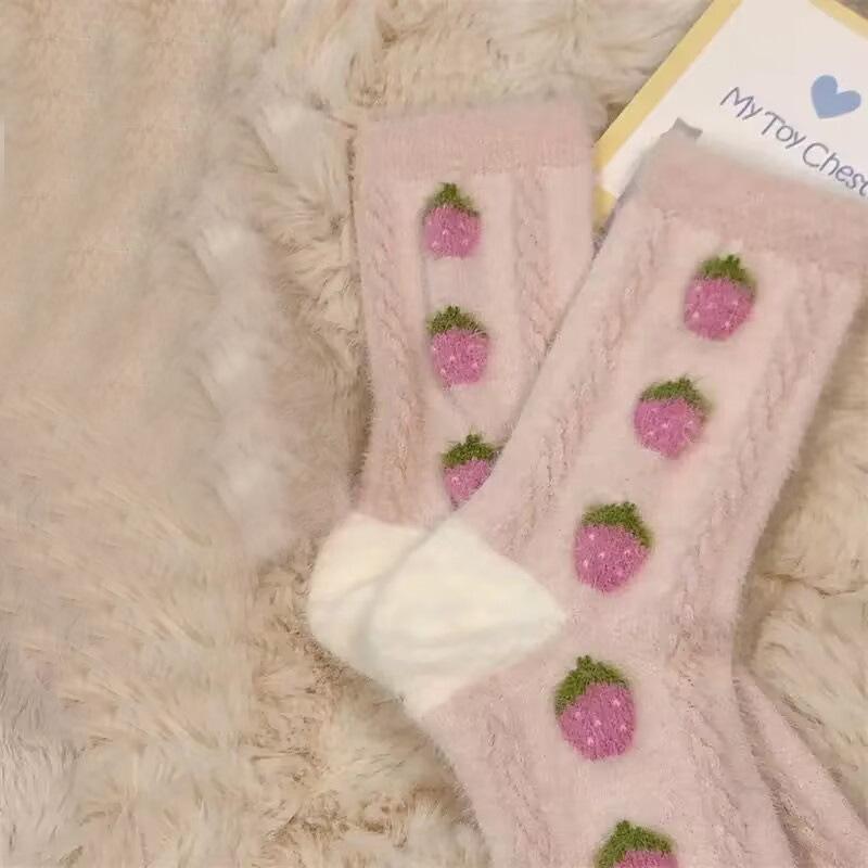 Calzini Colorati a Righe da Donna Autunno Inverno Calzino da Pavimento in Pile di Visone Morbido Spesso Peluche Calzini da Interno Femminili Soffici