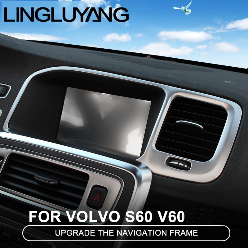 Console Navigation Frame Decoration Cover Trim Stainless Steel Strip Interior Molding Sequins 3D Sticker for Volvo S60