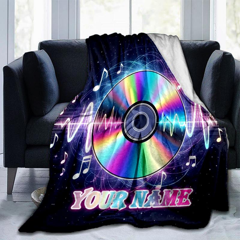 1PC Custom Name Music Waves Flannel Blanket Versatile,all-season Throw Suitable for the Living Room,bedroom,camping,travel,and Gift