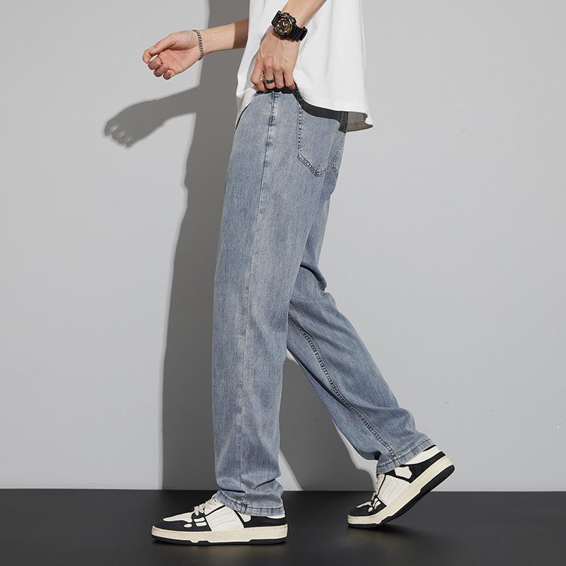 Jeans Masculino de Tencel de Verão, Fino, Macio, Fresco, de Alta Qualidade, Solto, Reto, Moderno e Versátil