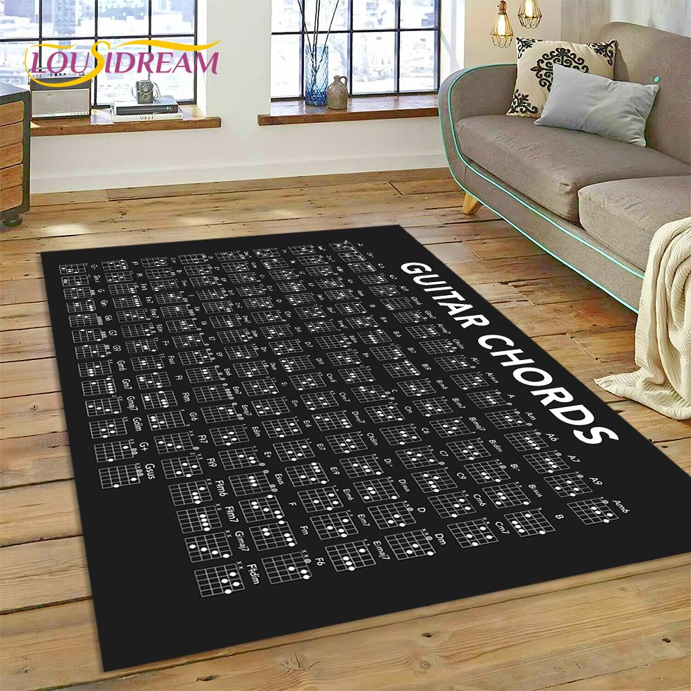 3D Gitaarakkoorden Theorie Grafiek Muziek Vloerkleed Tapijt voor Woonkamer Slaapkamer Huisdecoratie, Vloermat Antislip Decoratie voor Bank Deurmat