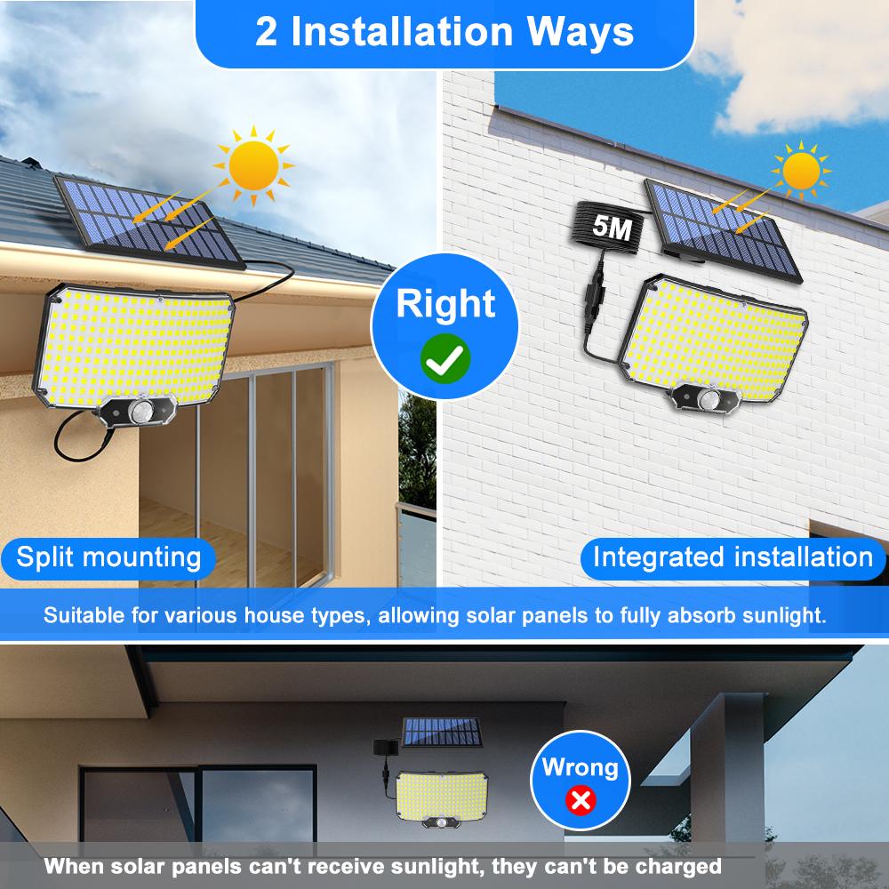 234LED Solar Lights Outdoor 3 Working Modes Super Bright Motion Sensor IP65 Waterproof Flood Wall Security Lights Garage Yard