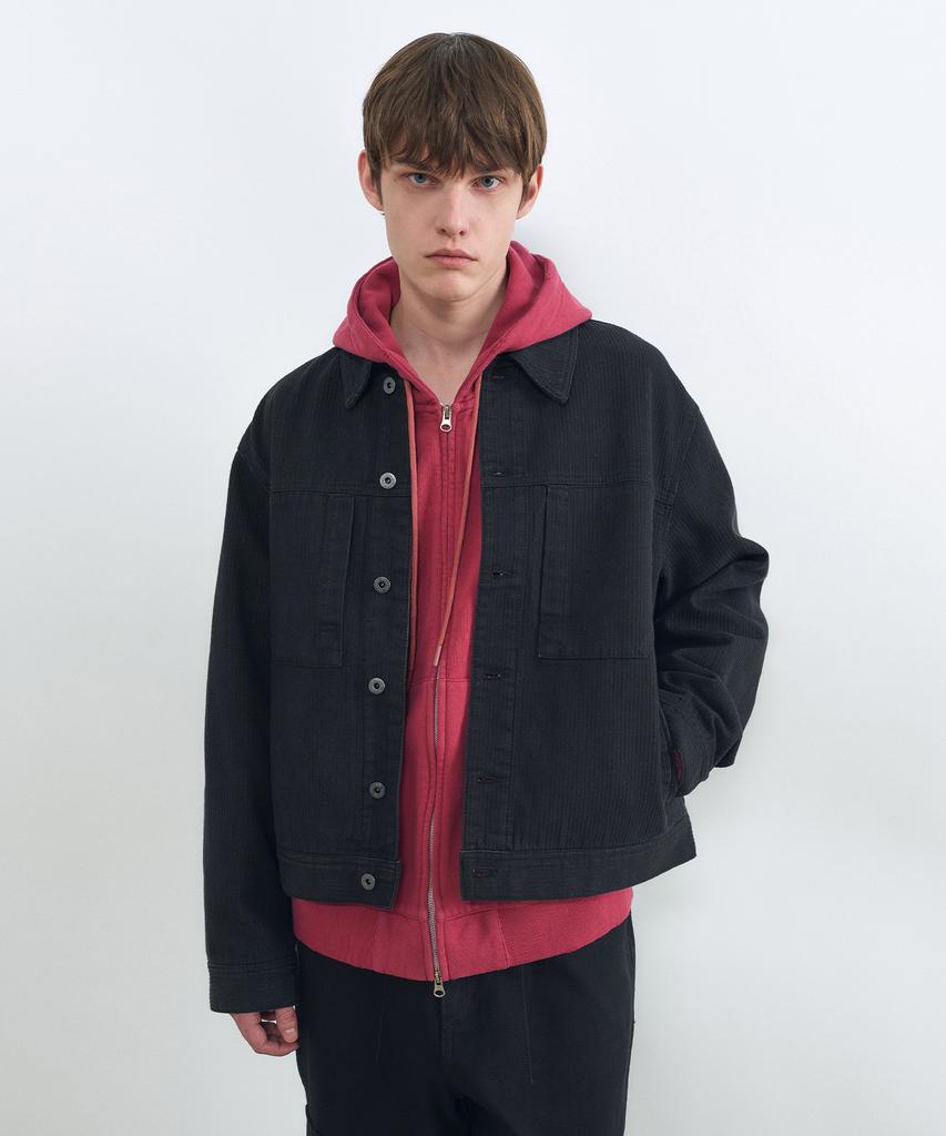 Insilence Crop Cord Denim Jacket Black