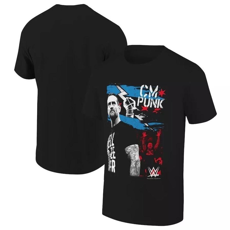 Cm Punk Ripple Junction Tattered Flag T-shirt - Black, Us Size S-4XL