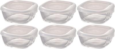 BUONO kitchen KST-25-TW 6er-Set, hitzebeständige Vorratsbehälter aus Glas, quadratisch, 250 ml, hergestellt in Japan, klar