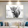 Impression sur toile représentant une vache des Highlands en noir et blanc, décoration murale moderne, affiche, animal de la ferme, pour salon, maison