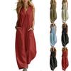 Women's V-neck Waist Cinched Fashionable Jumpsuit Wide Leg Pants