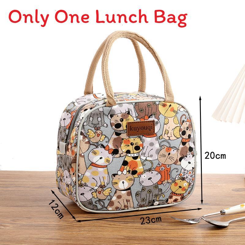 Pink Bunny Insulated Meal Bag Small Canvas Portable Lunchbox For Daily Use