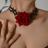 Gothic Thorny Red Rose Choker Necklace Retro Flower Adjustable Rope Collar Necklace For Halloween Cosplay Party Accessories