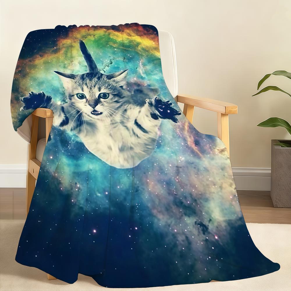Space Cat Eating Hamburger Blanket Soft Throw Blanket for Home Bedroom Bed Sofa Picnic Travel Office Rest Cover Blanket Gift