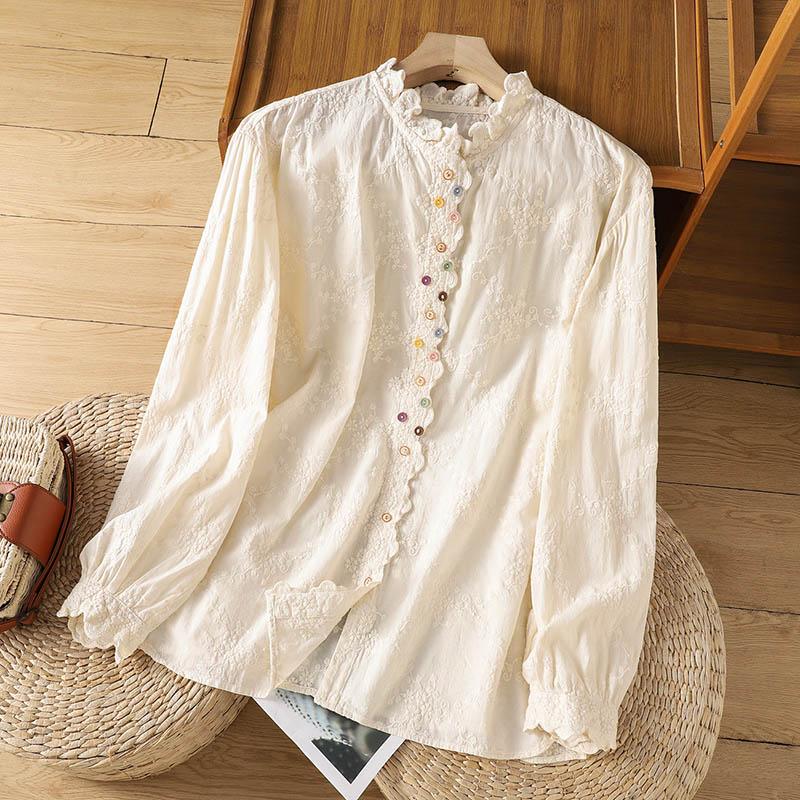 Shirt for Women Oversize Cotton Loose Blouse Casual Long Sleeve Pullover Turn Down Collar Shirt Top
