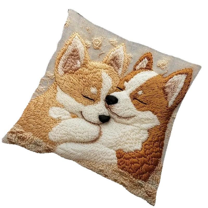 45X45Cm Lovely Cartoon Corgi Dog Pillowcase Cartoon Flower Cute Puppy Dog Friend Pillow Cover Home Decor Sofa Car Cushion Cover