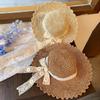 Women's Summer French Style Floral Lace Bowknot Straw Hat Beach Vacation Wide Brim Sun Protection Sun Hat