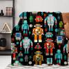 Black Robot Throw Blanket Lightweight Classic Robots Flannel Throw Soft Comfy Plush Blanket For Sofa Office Traveling Camping