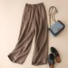 Summer Women Pants Cotton Linen Elastic Waist Wide-Leg Trousers Casual Lightweight Solid Palazzo Pantalones Woman Bottoms