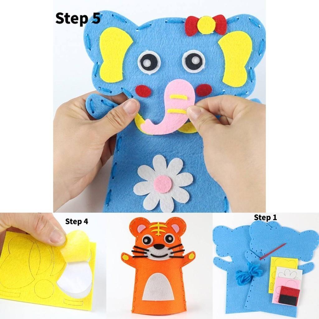 Kinder DIY Bastelset Vliesstoff Cartoon Tier Handpuppen Kindergarten Bastelspielzeug Set Charaktere)