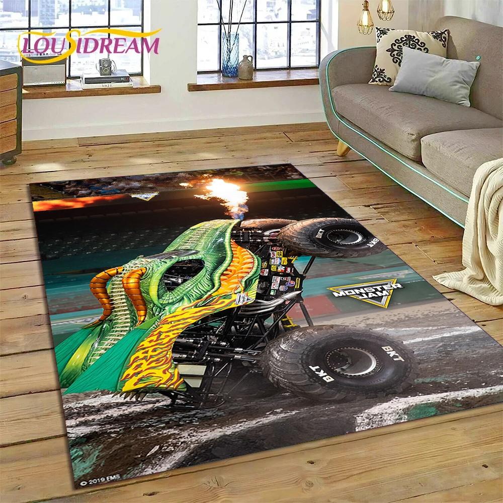 Monster Truck Monster Jam Cartoon Rug Carpet for Living Room Bedroom Home Decor,Floor Mat Non-slip Decoration for Sofa Doormat