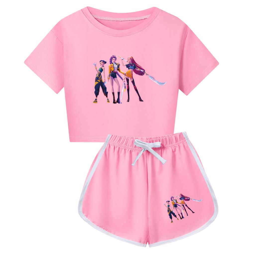 Kpop Dämonenjäger Druck Kinder Kurzarm Shorts Pyjama Set Mit Polyester Baumwollmischung Für Familien Nachtwäsche