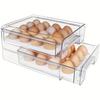 1pc Large Capacity Egg Holder for Refrigerator - Clear Double Layer Drawer Type Box with Removable Egg Tray and Drain Tray