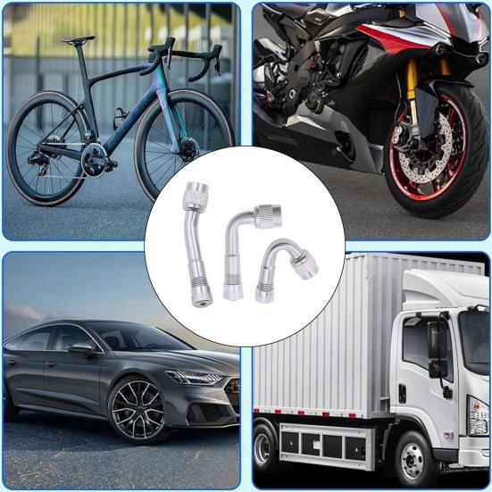 3ks Mosadzná Predlžovacia Súprava Ventilov Pneumatík 3 Uhly (45/90/135 stupňov) Nafukovací adaptér dýzy pre auto, motocykel, bicykel, skúter, jednoduchá inštalácia, ventil pneumatiky