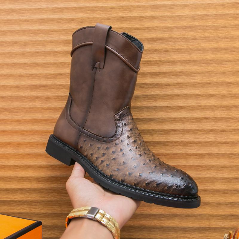 Designer New Arrivals Winter Mixed Patchwork Western Boot High Quality for Men's Pointed Casual Shoes Luxury High Tops
