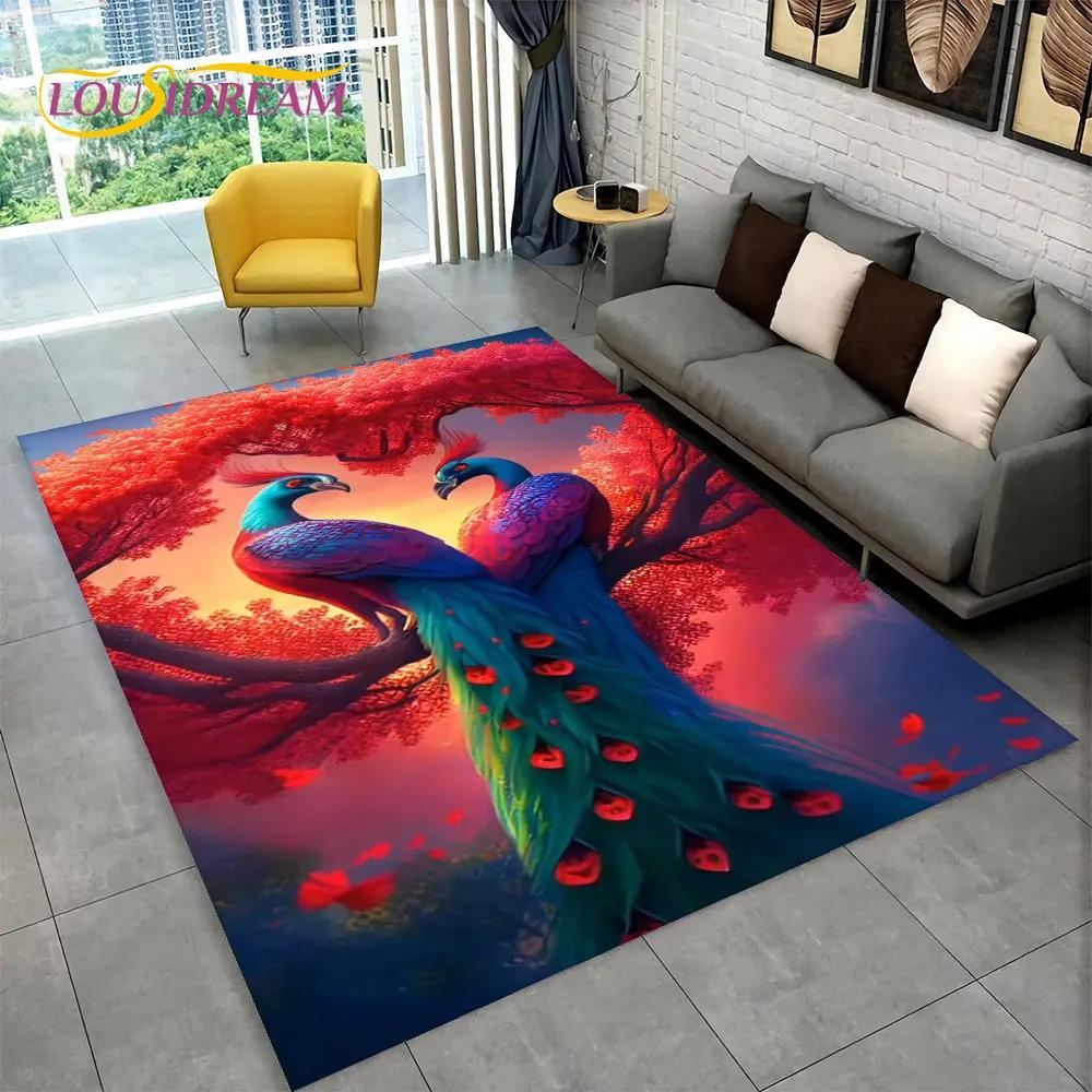 3D-Teppich mit exquisitem Pfauentier-Motiv, Teppich für Zuhause, Wohnzimmer, Schlafzimmer, Sofa, Fußmatte, Küchendekoration, rutschfeste Fußmatten