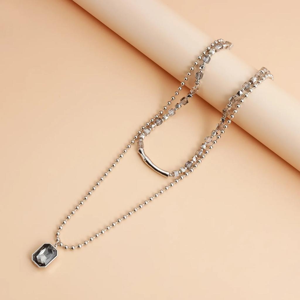Vintage Women's Double-layer Collarbone Chain Necklace Bracelet, Black Acrylic Crystal Gemstone Necklace, Elegant Party Jewelry