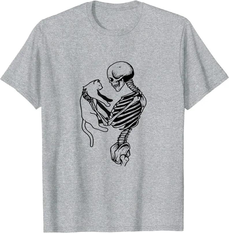 Camiseta de Halloween Esqueleto Engraçado Segurando um Gato - Camiseta