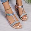 2024 Women's Wedges Bohemian Beach Sandals Large Size Casual Platform Rhinestone Fashion Elastic Slip On Band Women's Sandals