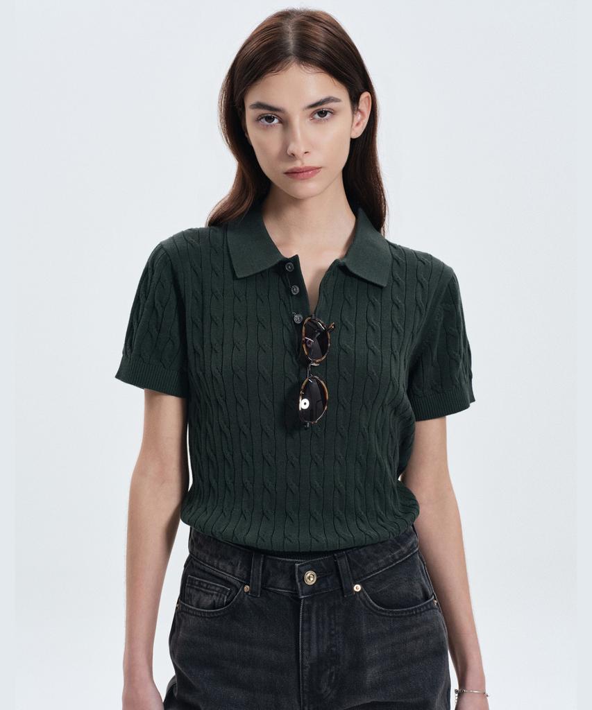 Tienjiti W Cable Polo Washable Knit (Green) Tnsw6E206E2