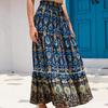Boho Floral Prints Maxi Skirt for Women Elastic High Waist A Line Large Hem Skirt for Beach Party Holiday