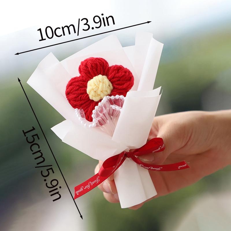 Crocheted Bouquet Mini Knitted Puff Flower Handmade Colorful Woven Bouquet Graduation Sunflower Valentine'S Day Gifts Room Decor