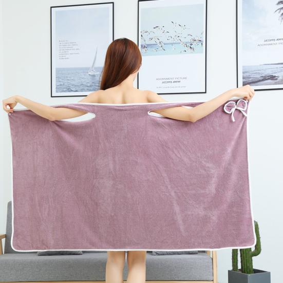 Dames Badjas Koraalfluweel Badjurk Sneldrogende Handdoek met Strik