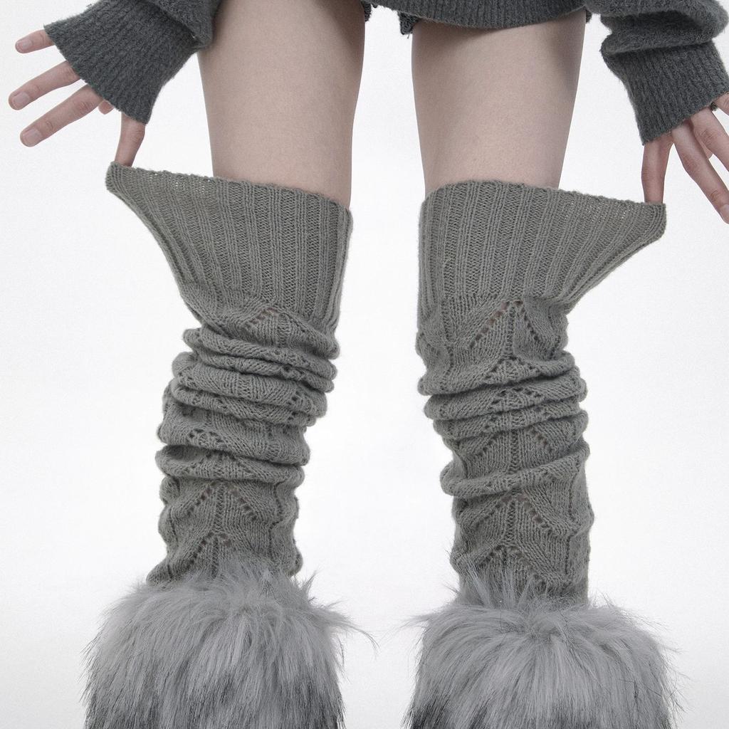 Neue Herbst- und Winterprodukte, Modische durchbrochene Strümpfe, Graue gestrickte Kniestrümpfe, Dünne und verdickte warme Oberschenkelstrümpfe