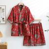 Bomull Dubbellagers Garn Jacquard Svettång Kläder Hotell Badrock Fysioterapi Kläder med Shorts Pyjamas för Kvinnor