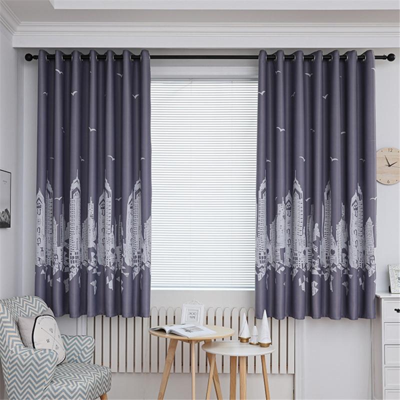 Skyscraper Printing Blackout Short Curtain For Living Room Bedroom Study Drapes With Hanging Holes