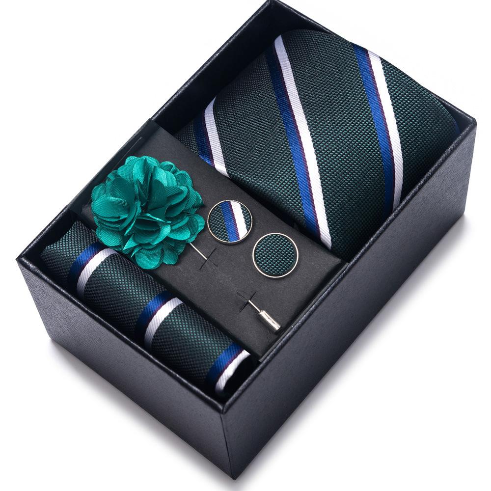 New Tie Men'S Suit Accessories Cufflinks Square Scarf Corsage Tie Premium Suit Gift Box Packaging