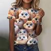 3D Printed Animal T Shirt For Women Cute Cat Pattern Short Sleeves Summer Loose Crew Neck Top Girl Tees Women T-Shirts