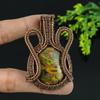 Natural Bamboo Jasper Gemstone Handmade Copper Wire Wrap Pendant 2.25 Z4e46