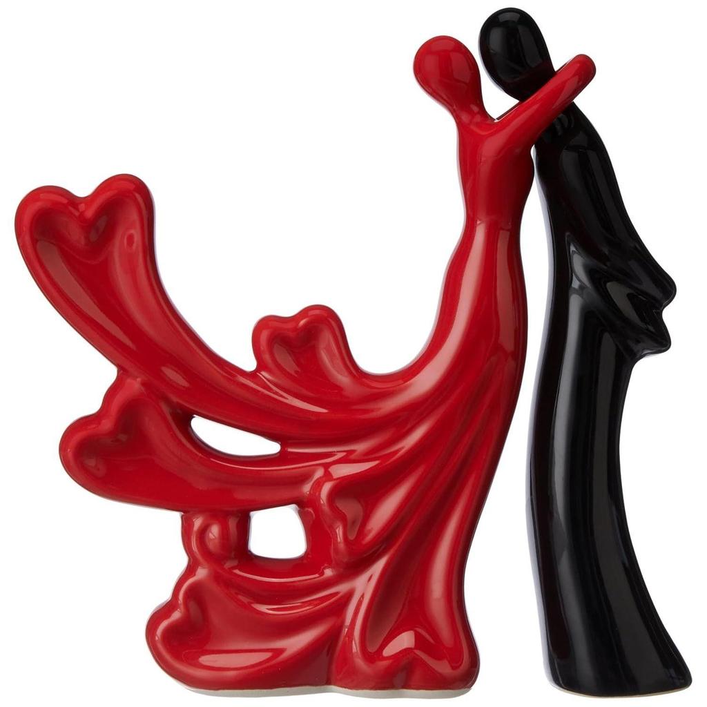 Passionate Lover Hugging Couple Figure | Beautiful Ceramic Home Decor Statue (Set of 2, Red & Black)