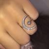 Men Women Marriage Love Adjustable Ring Crescent Moon & Star White Stone Opening Ring Jewelry